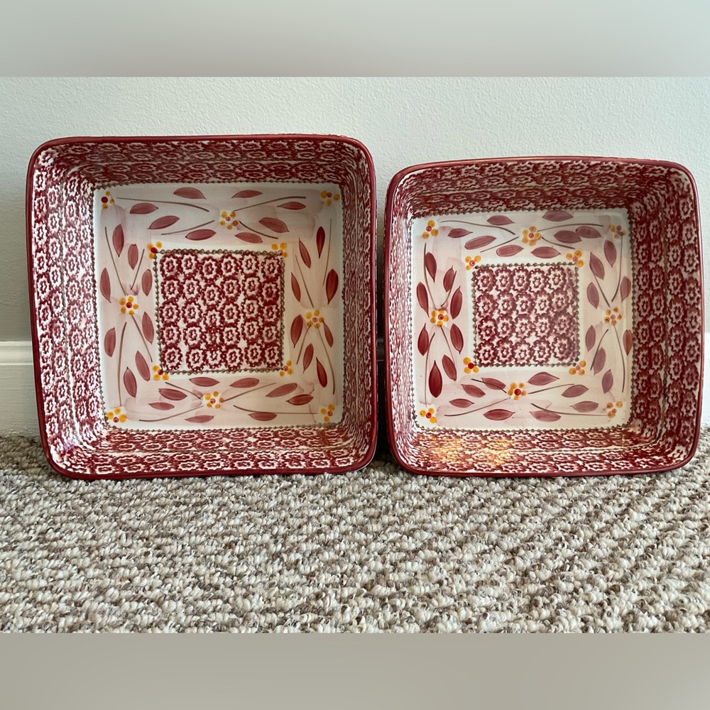 TWO Temp-rations by Tara Old Work Cranberry Red Casserole Dishes